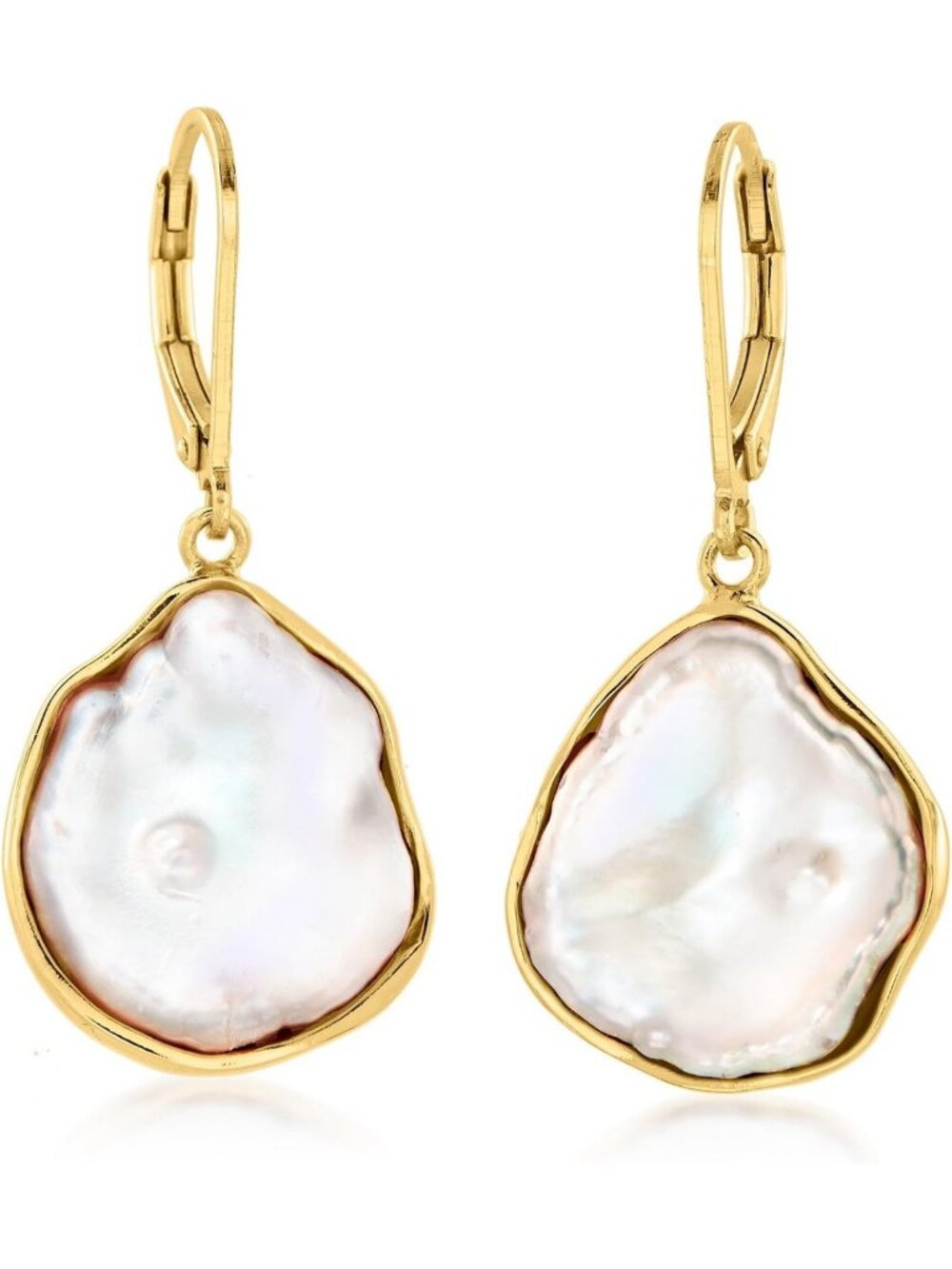 Elegant 15-17mm Cultured Baroque Keshi Pearl Drop Earrings in Gold Over Sterling